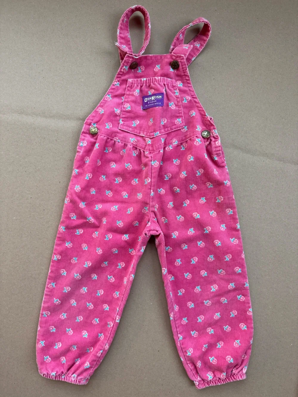 Vintage OshKosh B’Gosh Pink Floral Corduroy Vestbak Overalls 2T